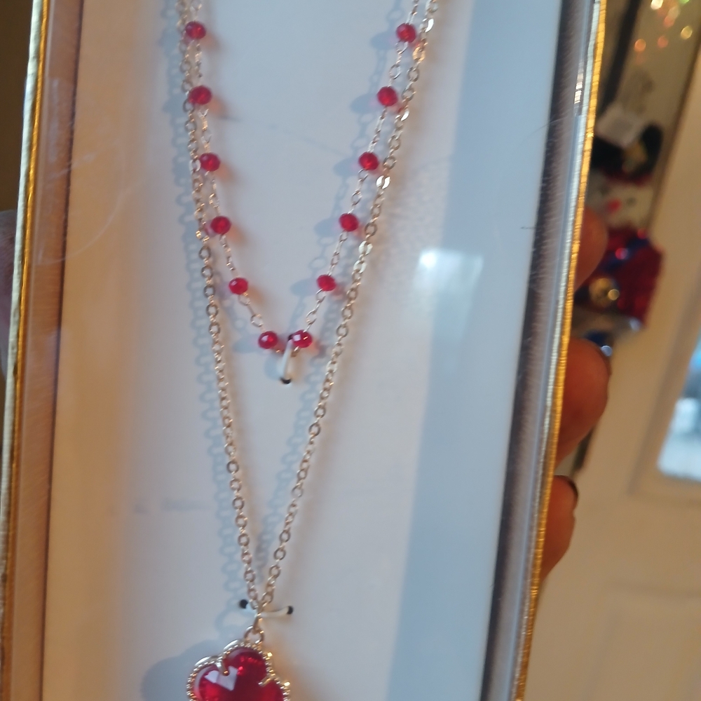 Elegant Red Arpels  Necklace Set Earrings